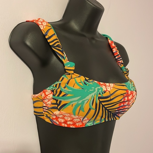 Aerie Yellow Orange Pineapple Tropical Wide Strap Scoop Bikini Top size M - Picture 2 of 13